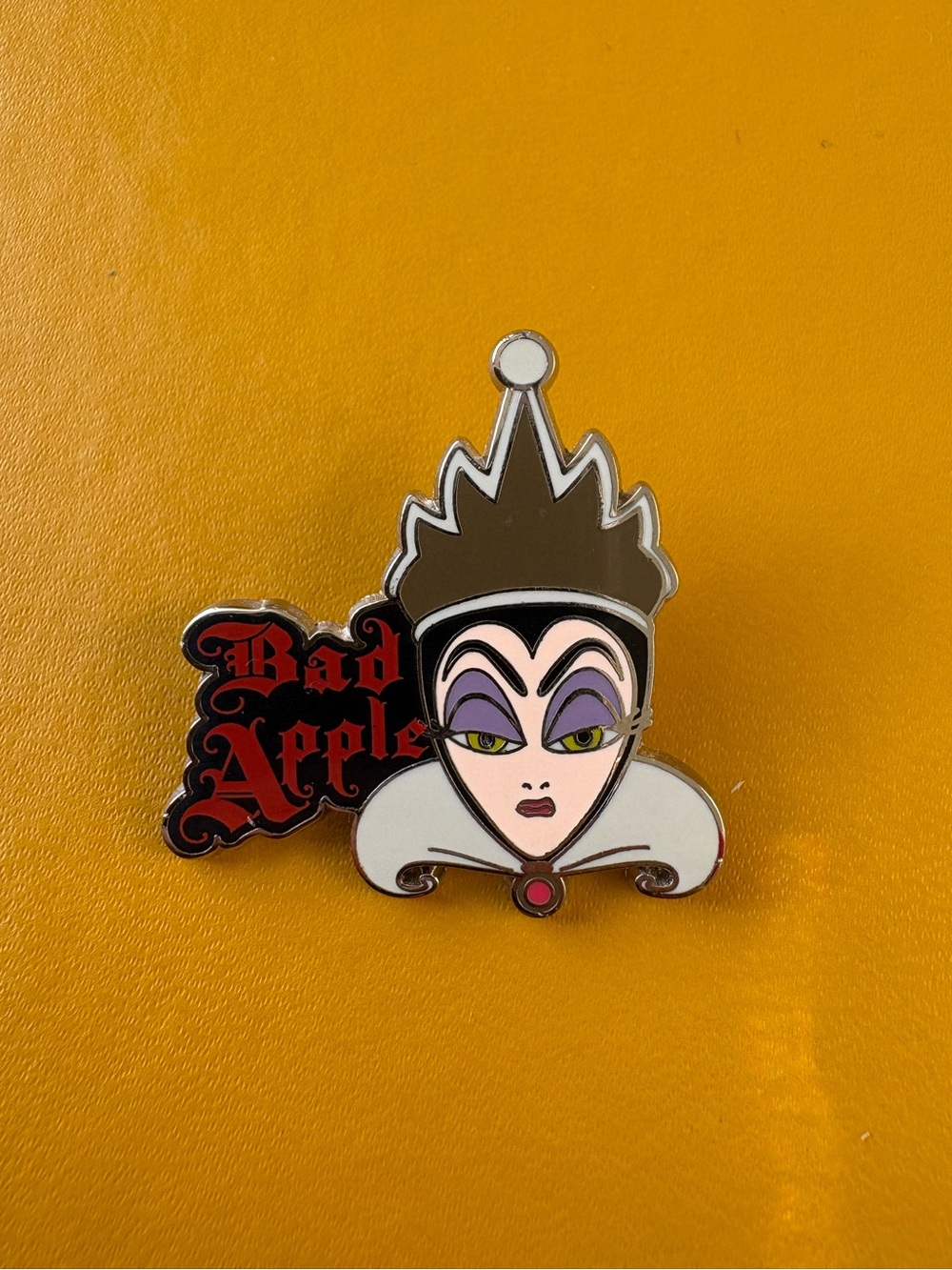 Evil Queen Enamel Brooch Pin — White, Black, Purple & Red Accents